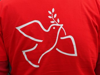 T-Shirt des SFEL-R - Rückenansicht - eine Friedenstaube